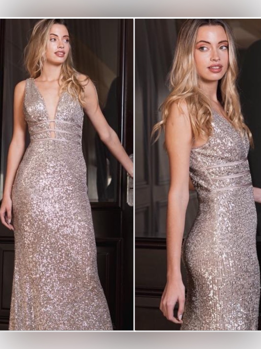 Xscape gold sequin plunge neckline evening gown 10 - Picture 12 of 12